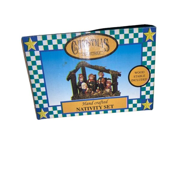 Handcrafted Christmas Collectible Nativity Set With Wooden Stable - Picture 9 of 10